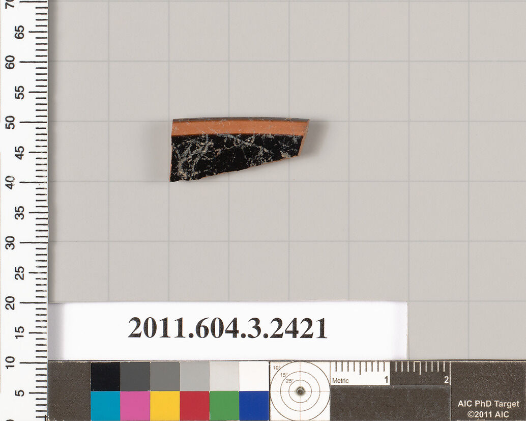 Terracotta rim fragment of a kylix: eye-cup (drinking cup)?, Terracotta, Greek, Attic