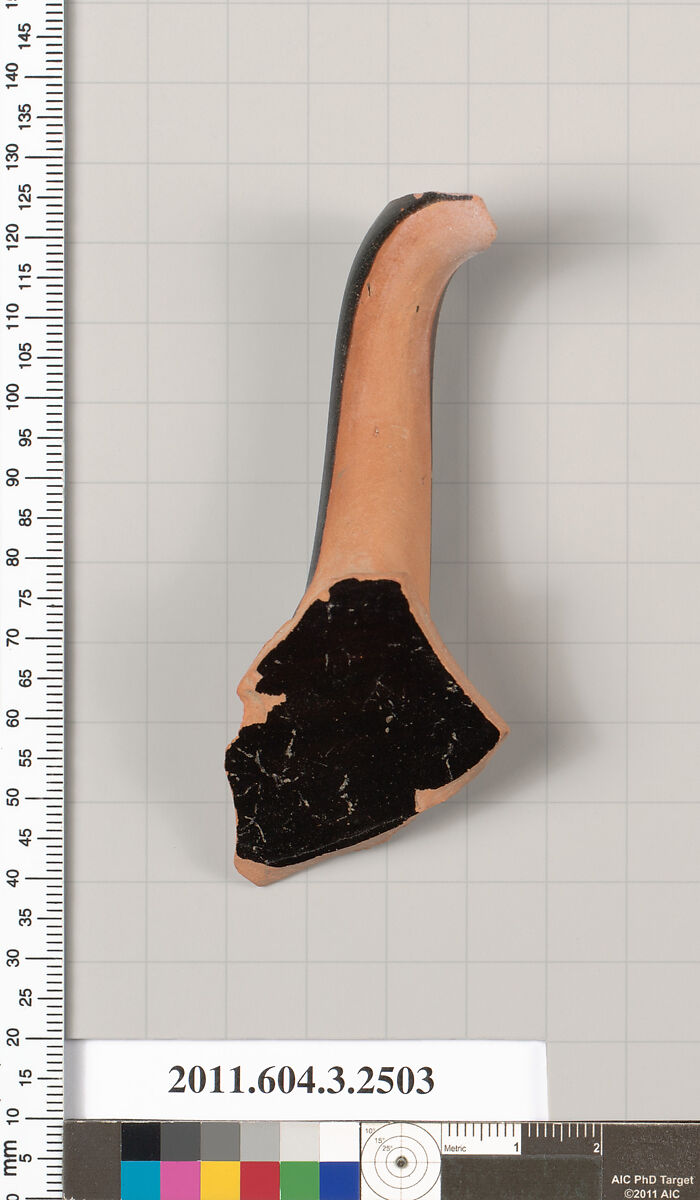 Terracotta fragment of a kylix (drinking cup), Terracotta, Greek, Attic