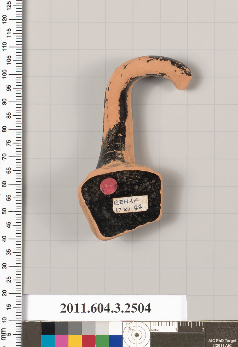 Terracotta fragment of a kylix (drinking cup), Terracotta, Greek, Attic