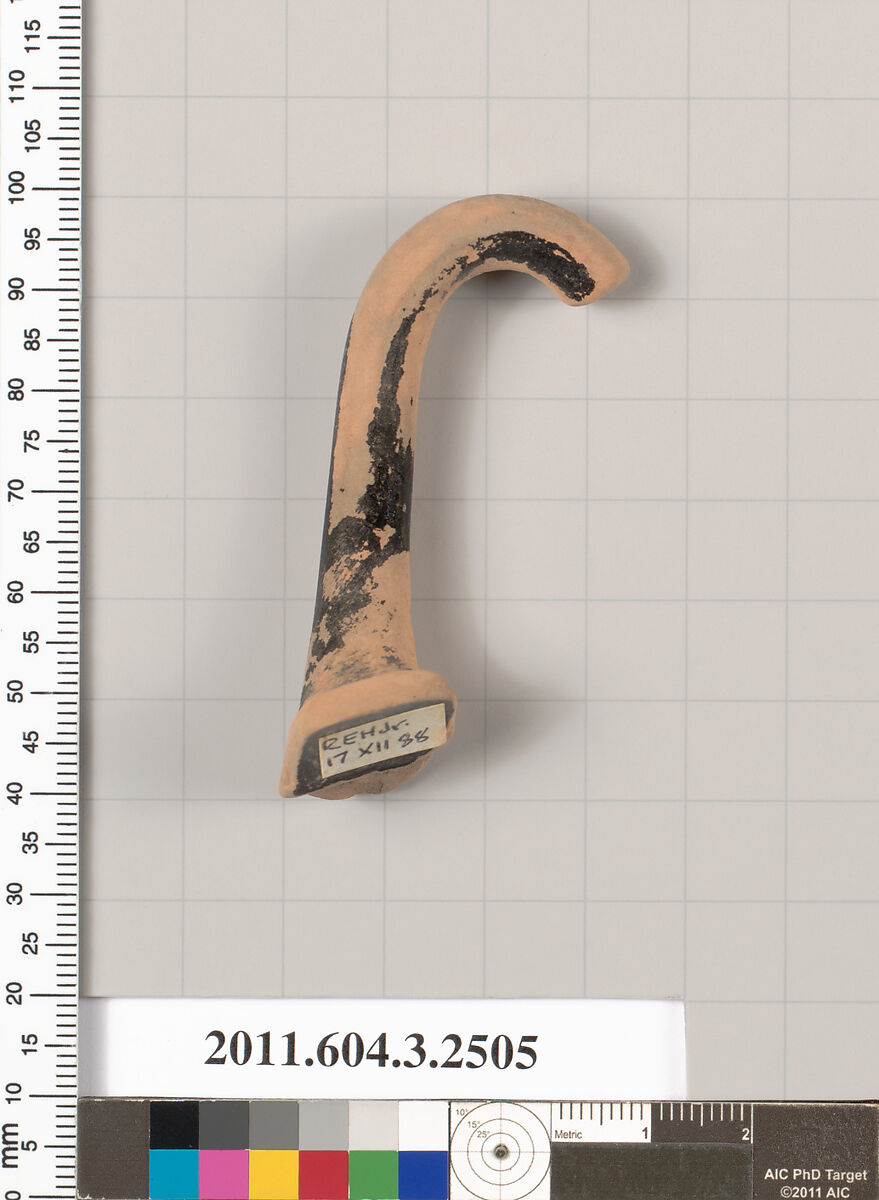 Terracotta fragment of a kylix (drinking cup), Terracotta, Greek, Attic