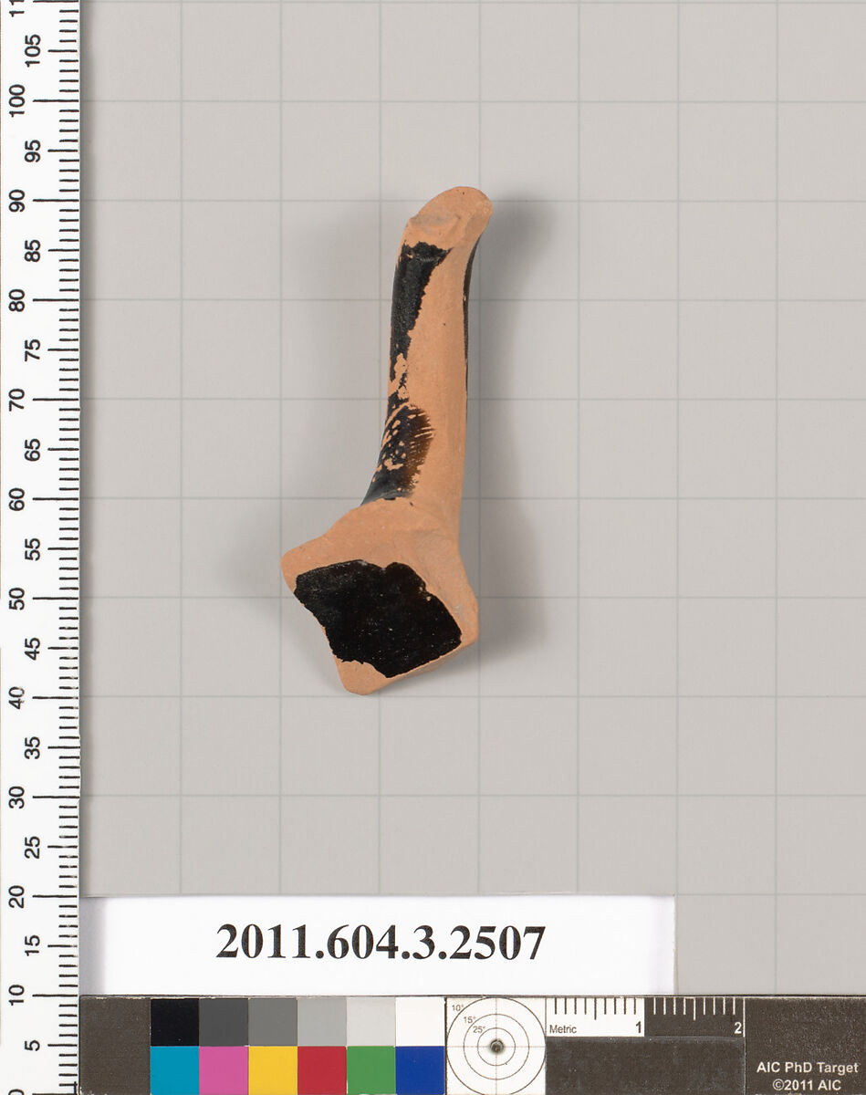 Terracotta fragment of a kylix (drinking cup), Terracotta, Greek, Attic