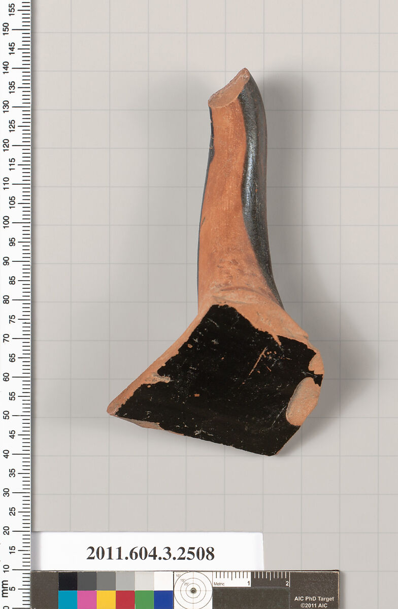 Terracotta fragment of a kylix (drinking cup), Terracotta, Greek, Attic