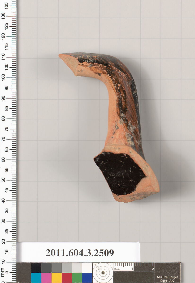 Terracotta fragment of a kylix (drinking cup), Terracotta, Greek, Attic