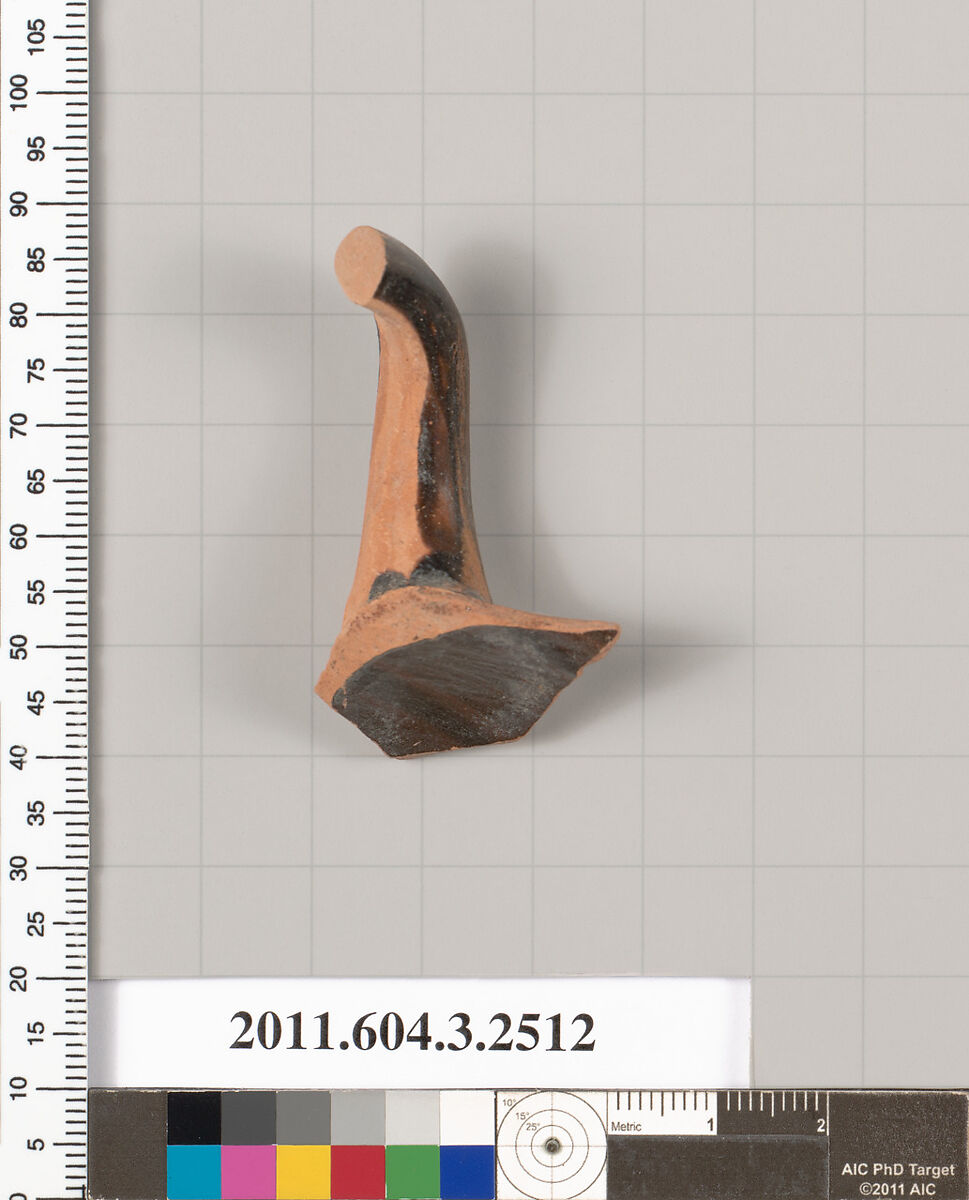 Terracotta fragment of a kylix (drinking cup), Terracotta, Greek, Attic