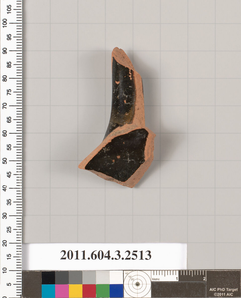 Terracotta fragment of a kylix (drinking cup), Terracotta, Greek, Attic