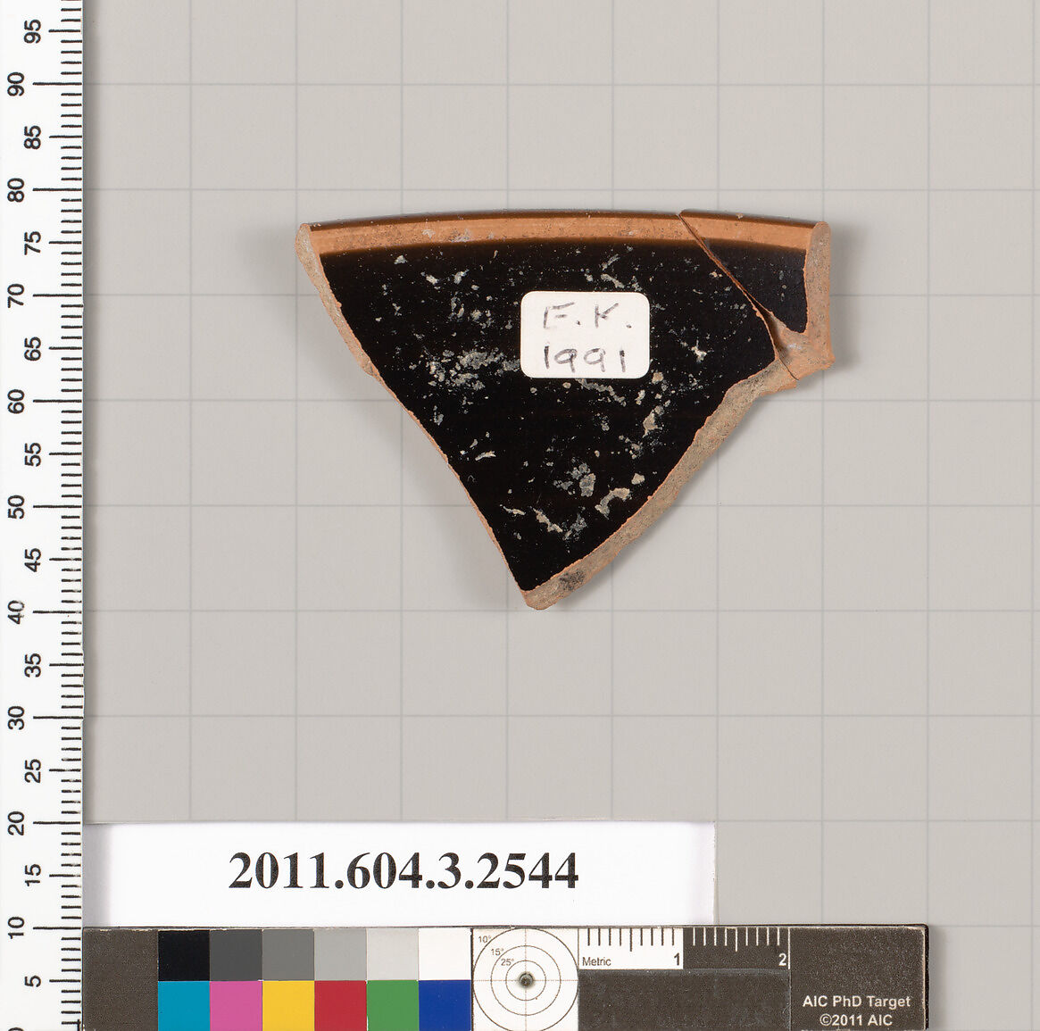 Terracotta rim fragment of a kylix: eye-cup (drinking cup)?, Terracotta, Greek, Attic