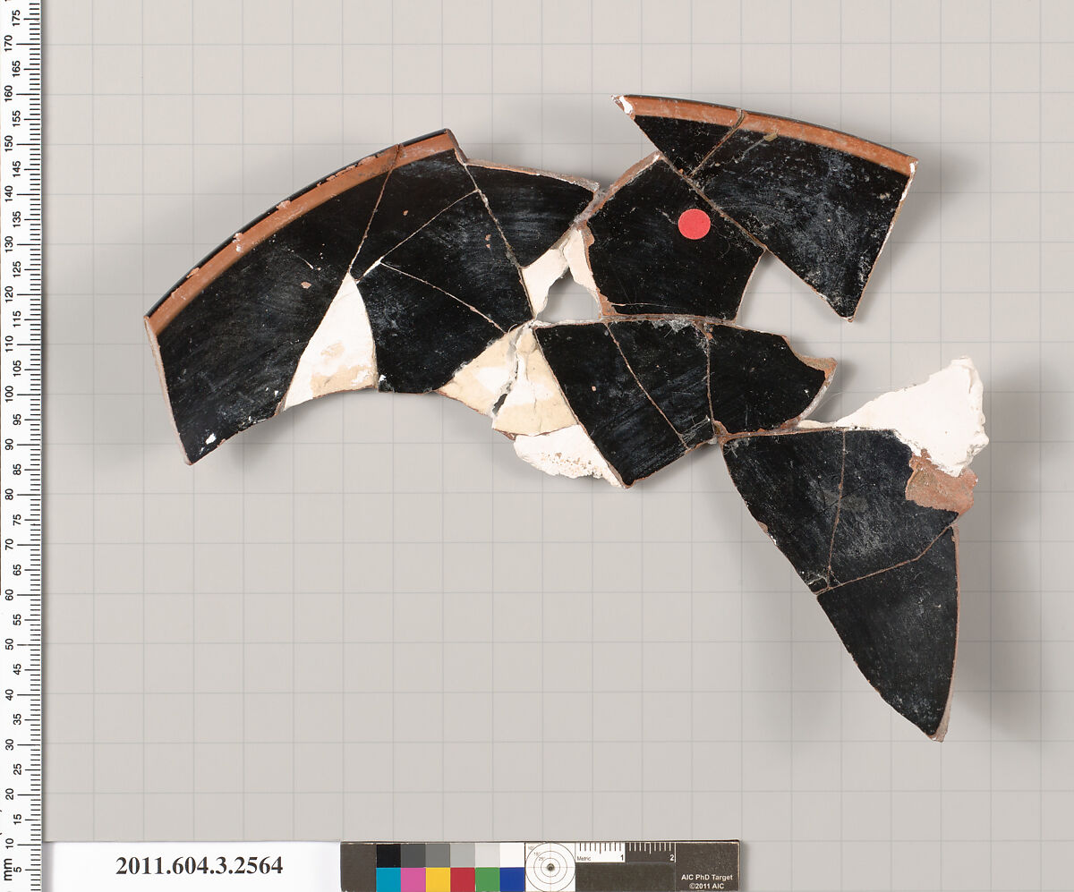 Terracotta rim fragment of a kylix: eye-cup (drinking cup), Terracotta, Greek, Attic