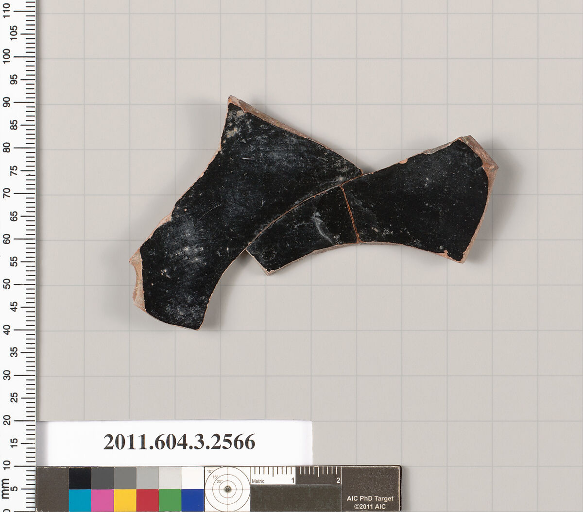 Terracotta fragment of a kylix: eye-cup (drinking cup), Terracotta, Greek, Attic