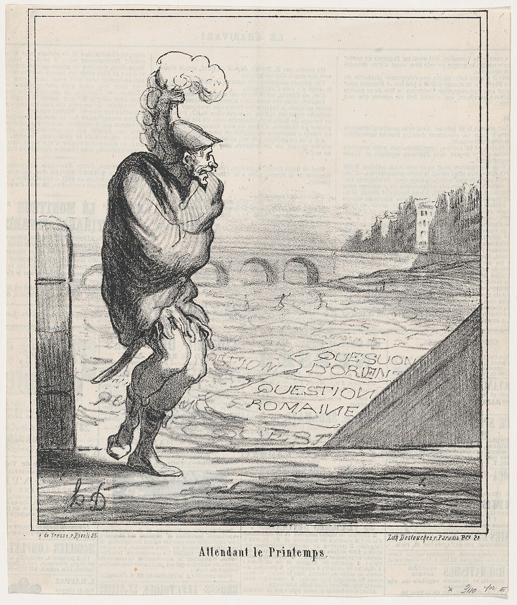 Waiting for spring, from 'News of the day,' published in "Le Charivari", Honoré Daumier (French, Marseilles 1808–1879 Valmondois), Lithograph on newsprint; second state of two (Delteil) 