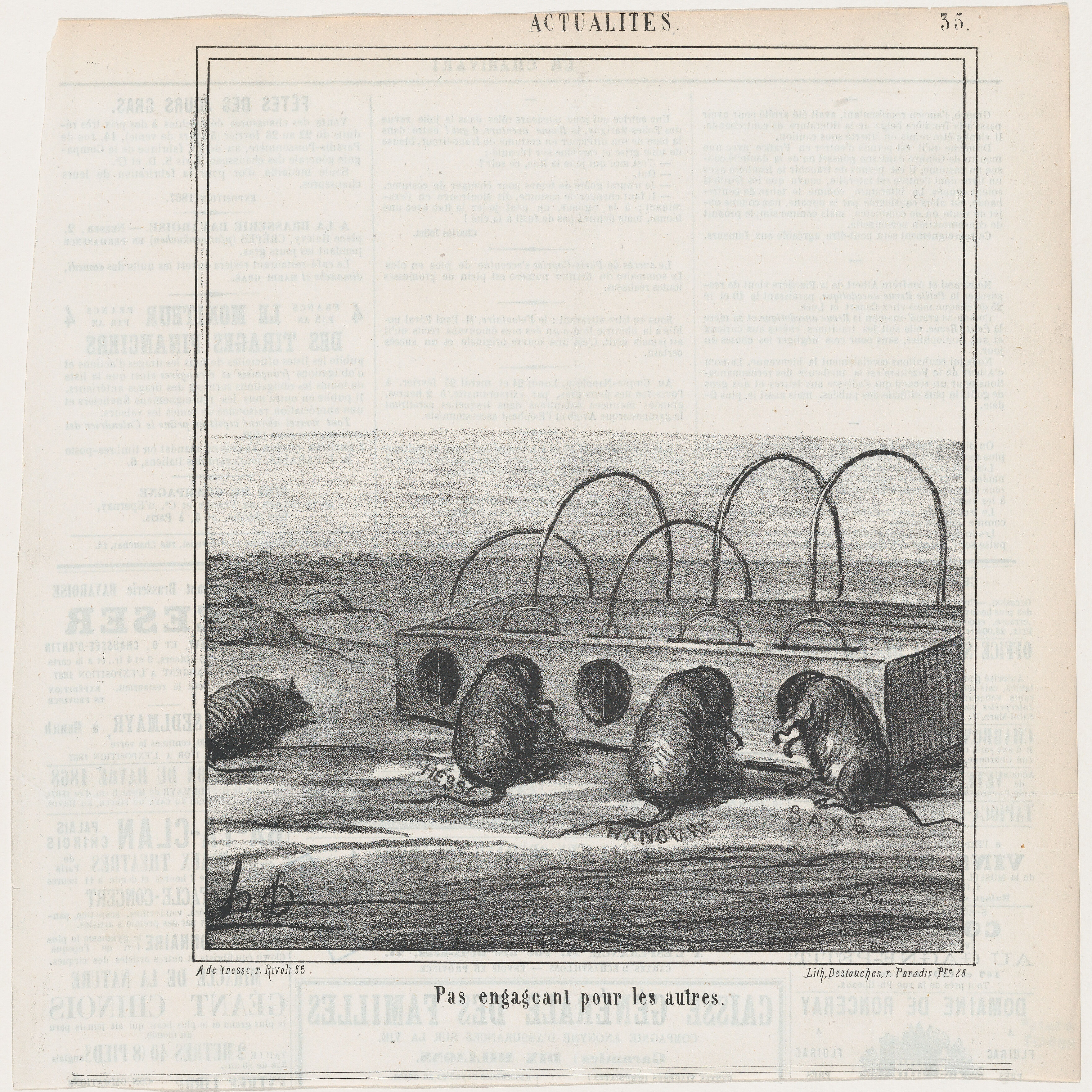 Not enticing for the others, from 'News of the day,' published in "Le Charivari", Honoré Daumier (French, Marseilles 1808–1879 Valmondois), Lithograph on newsprint; second state of two (Delteil) 