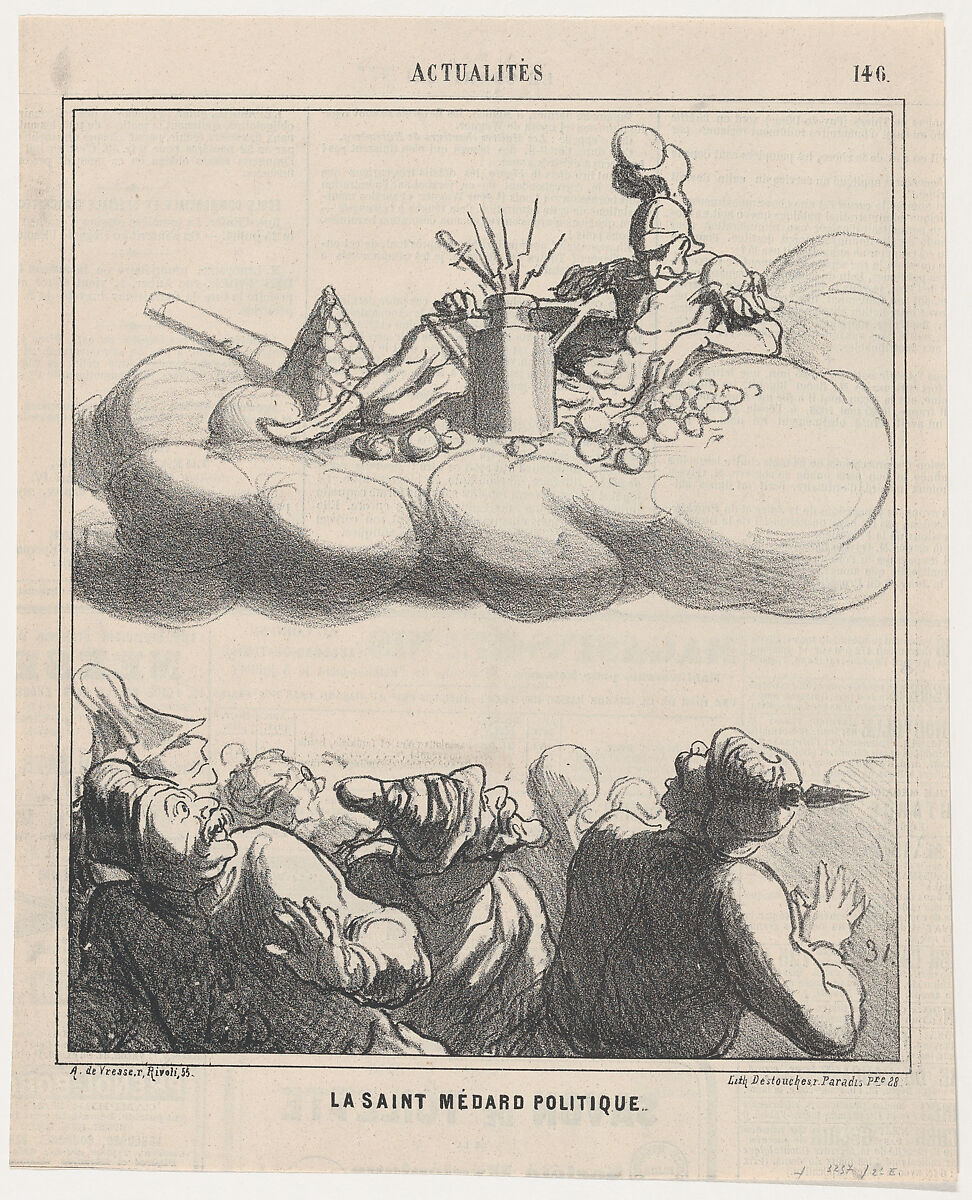 Saint Médard of politics, from 'News of the day,' published in "Le Charivari", Honoré Daumier (French, Marseilles 1808–1879 Valmondois), Lithograph on newsprint; second state of two (Delteil) 