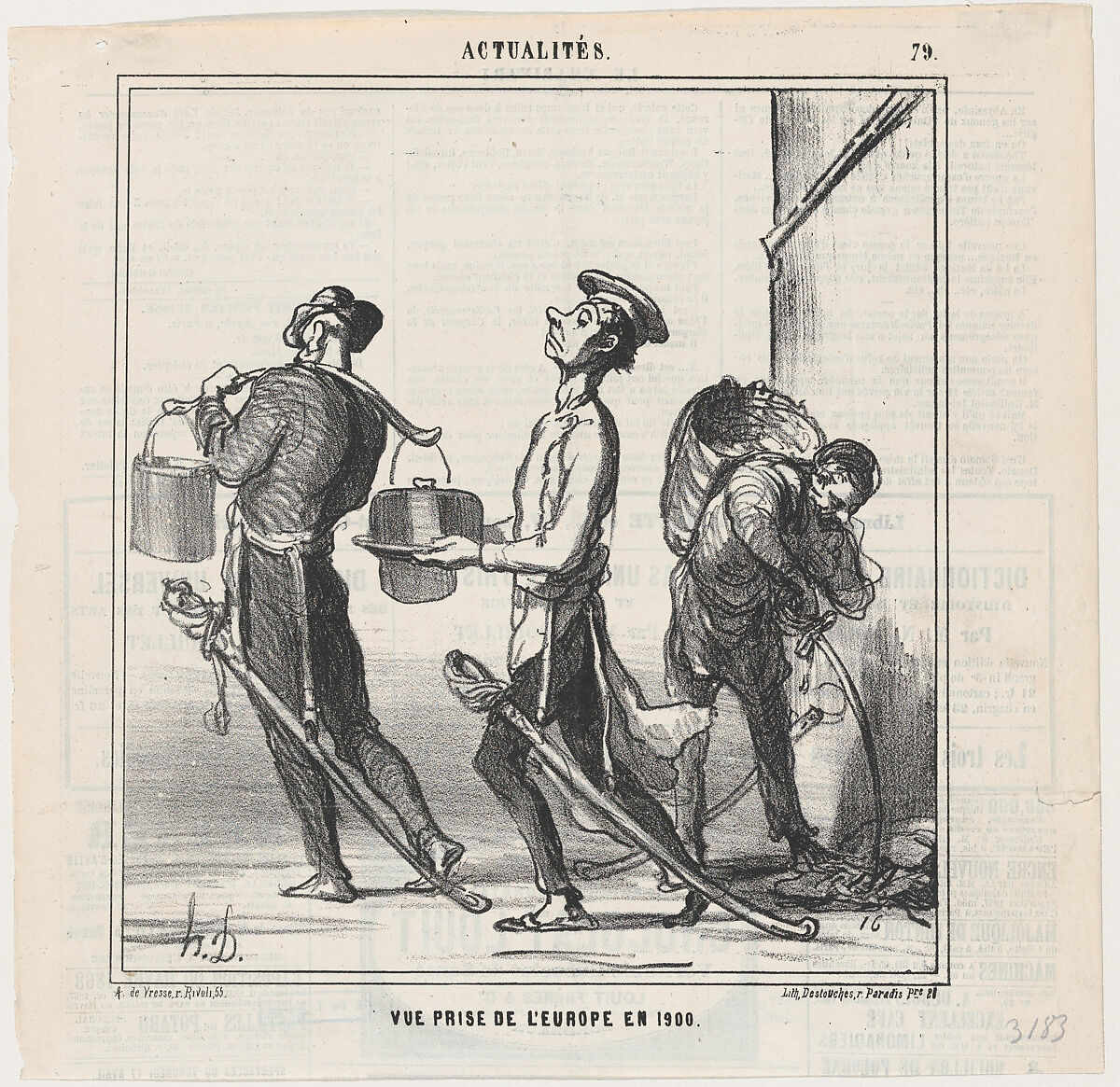 View of Europe in 1900, from "News of the day", Honoré Daumier (French, Marseilles 1808–1879 Valmondois), Lithograph on newsprint; second state of two (Delteil) 