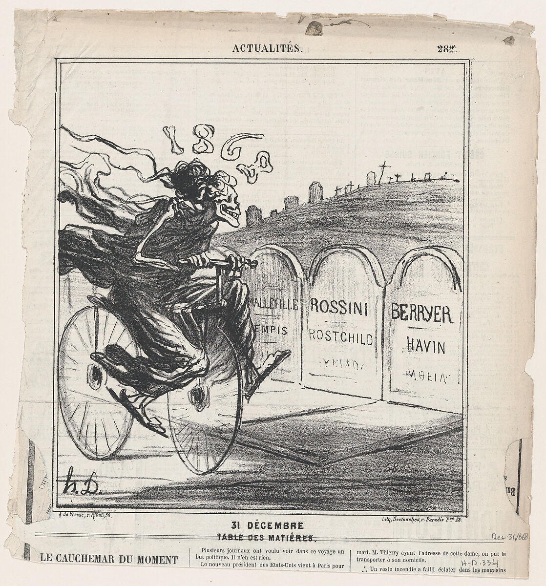 December 31st, Table of contents, from 'News of the day,' published in Le Charivari, December 31, 1868, Honoré Daumier (French, Marseilles 1808–1879 Valmondois), Lithograph on newsprint; second state of two (Delteil) 