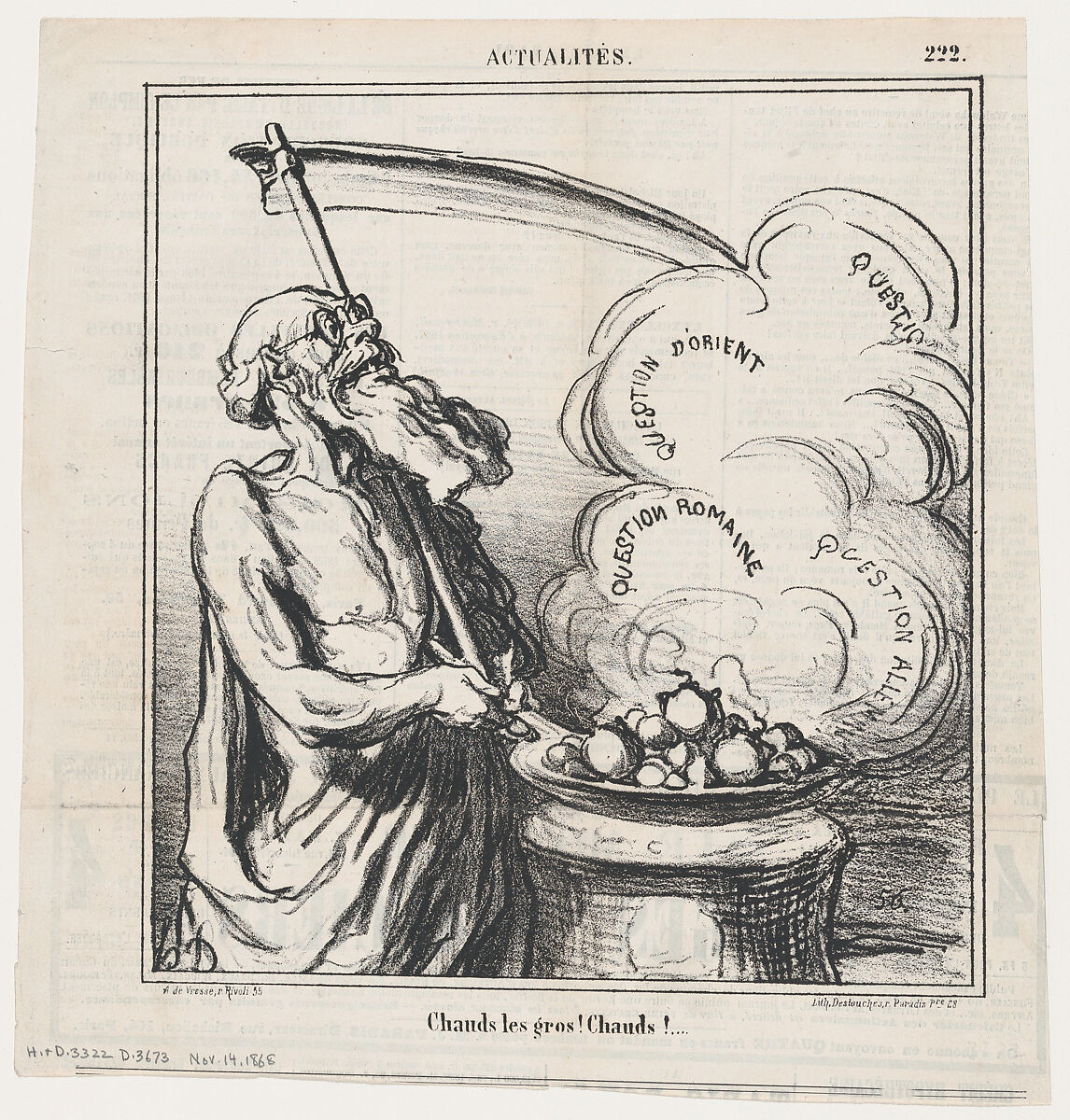 Big hot ones! Hot!, from 'News of the day,' published in Le Charivari, November 14, 1868, Honoré Daumier (French, Marseilles 1808–1879 Valmondois), Lithograph on newsprint; third state of three (Delteil) 