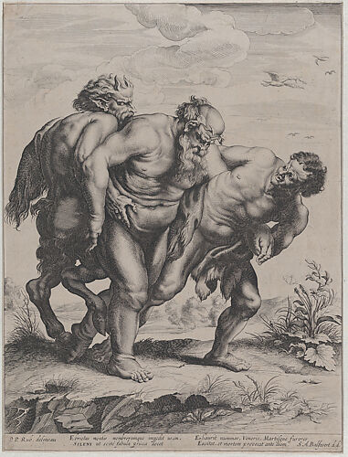 The drunken Silenus, supported by a satyr and a faun