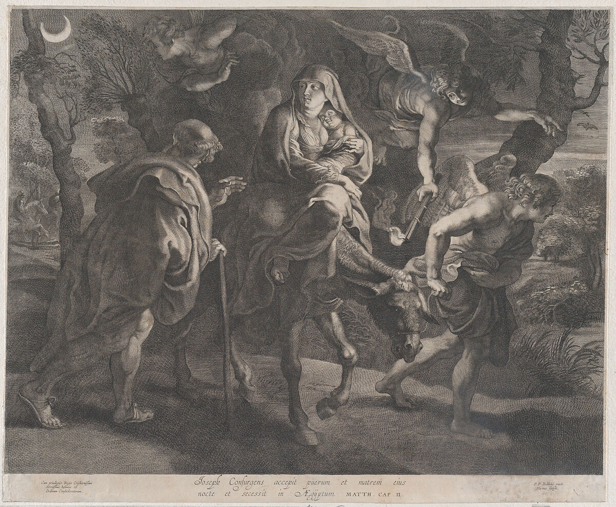 The Flight into Egypt, Ignatius Cornelis Marinus  Flemish, Engraving; second or third state of three