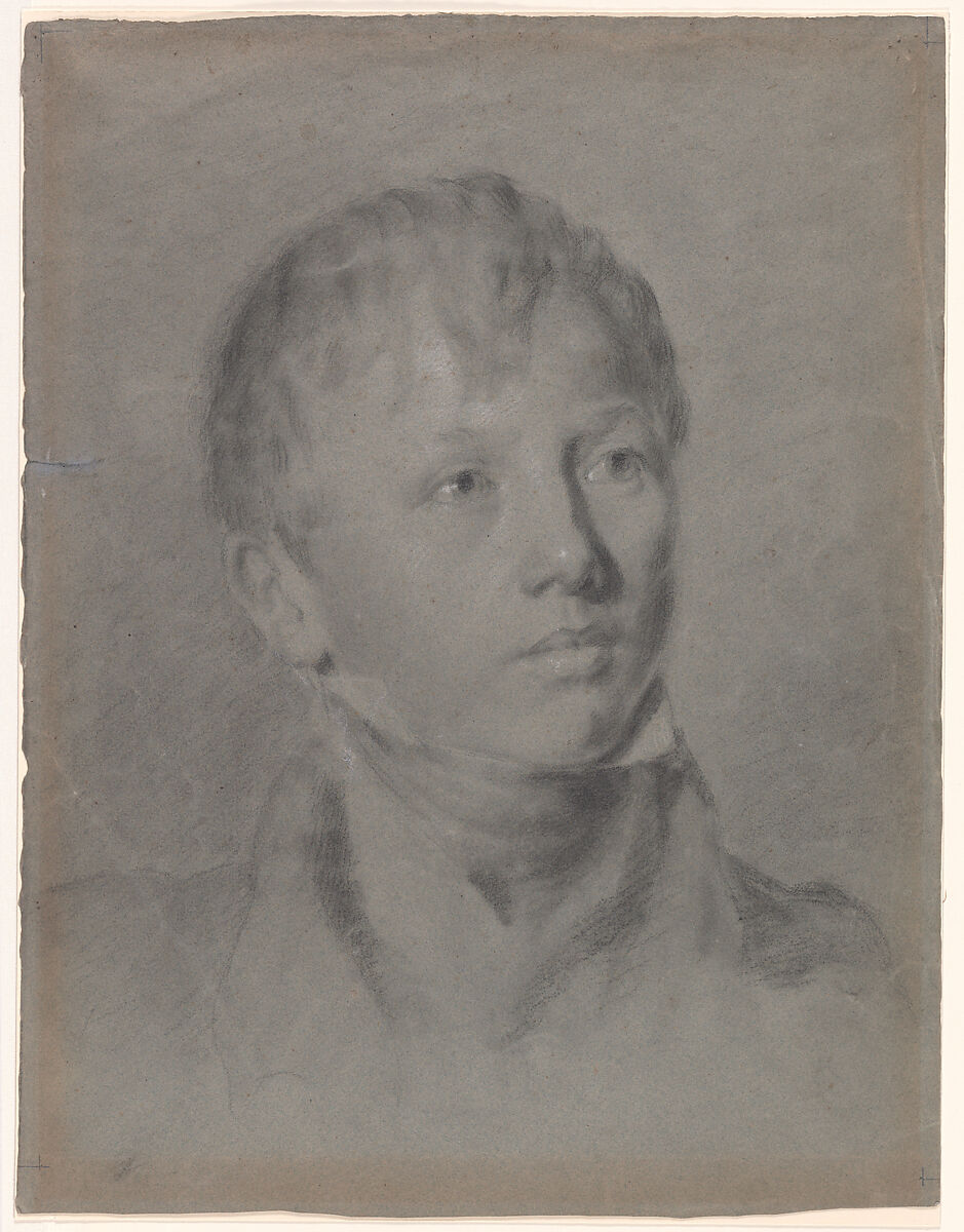Portrait of a Young Man (recto); Sketch of a Venus (verso), Attributed to Richard Parkes Bonington (British, Arnold, Nottinghamshire 1802–1828 London), Black and white chalk on blue-gray paper 