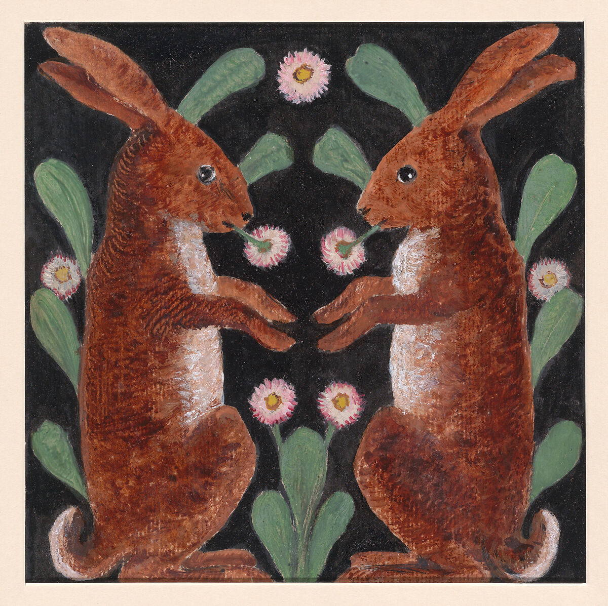 Two Hares, William Bell Scott (British, Edinburgh, Scotland 1811–1890 Ayreshire), Gouache (bodycolor), heightened with gum arabic 