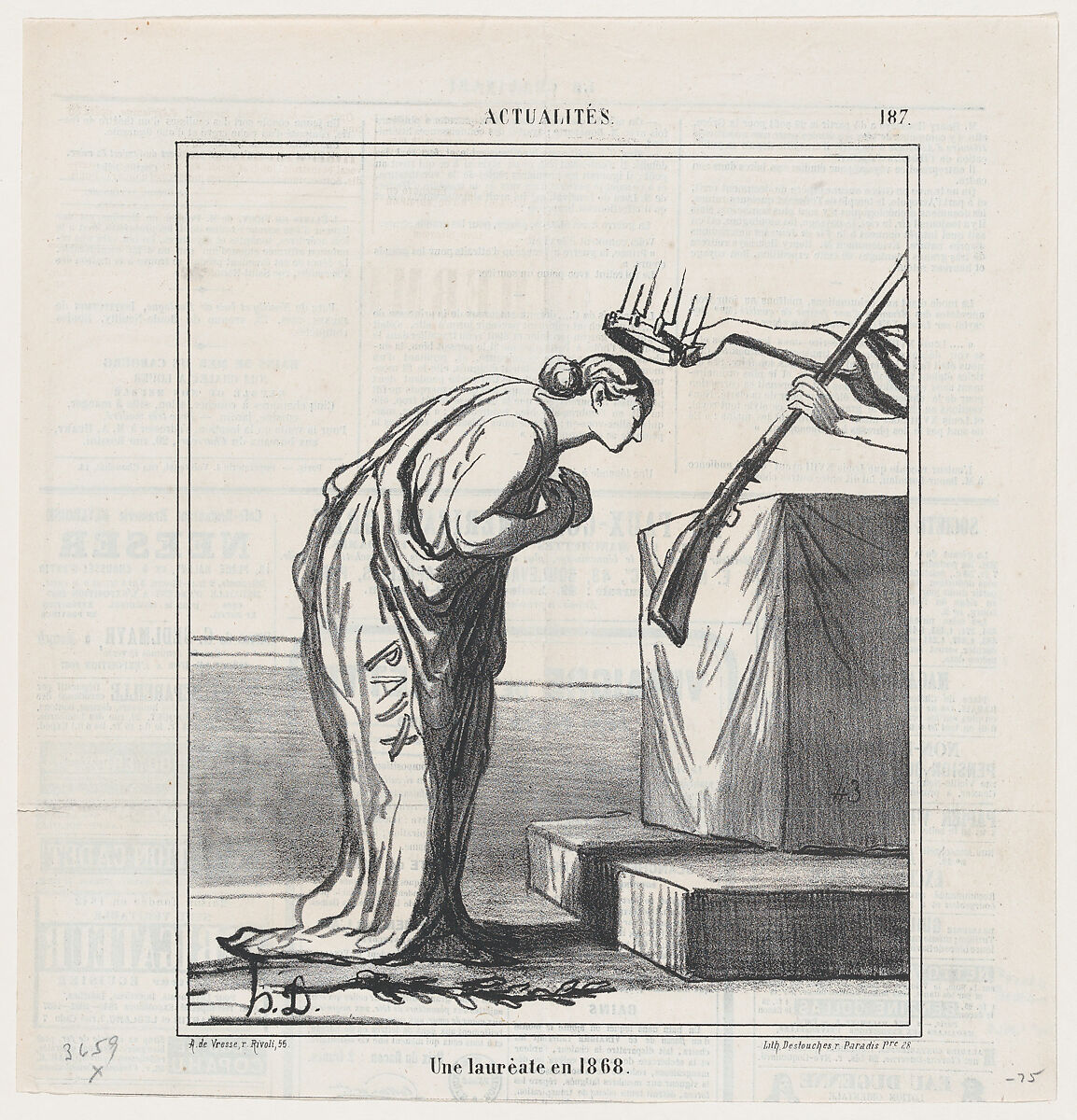 An award winner in 1868, from "News of the day", Honoré Daumier (French, Marseilles 1808–1879 Valmondois), Lithograph on newsprint; second state of two (Delteil) 
