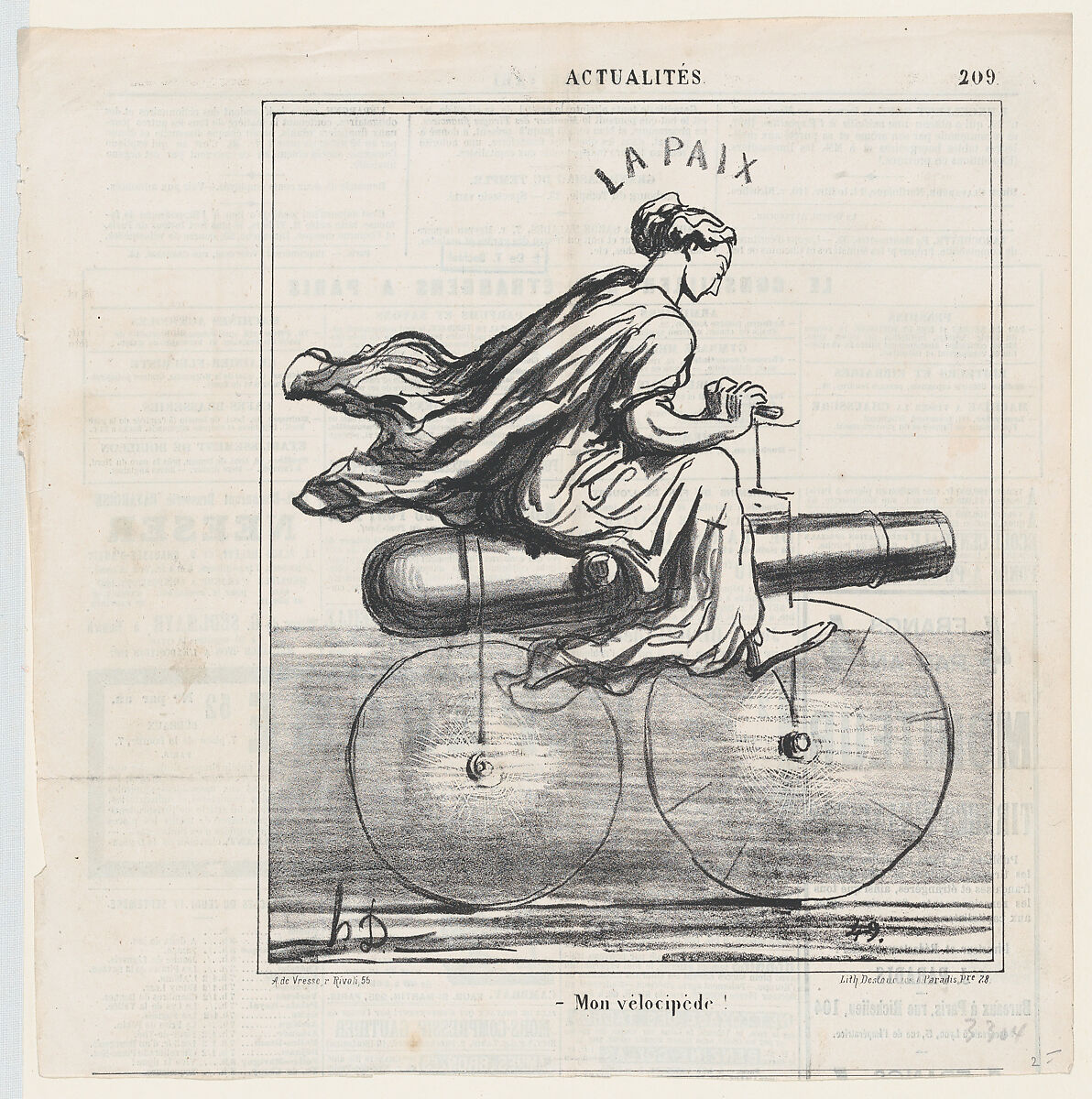 My bicycle!, from "News of the day", Honoré Daumier (French, Marseilles 1808–1879 Valmondois), Lithograph on newsprint; second state of two (Delteil) 