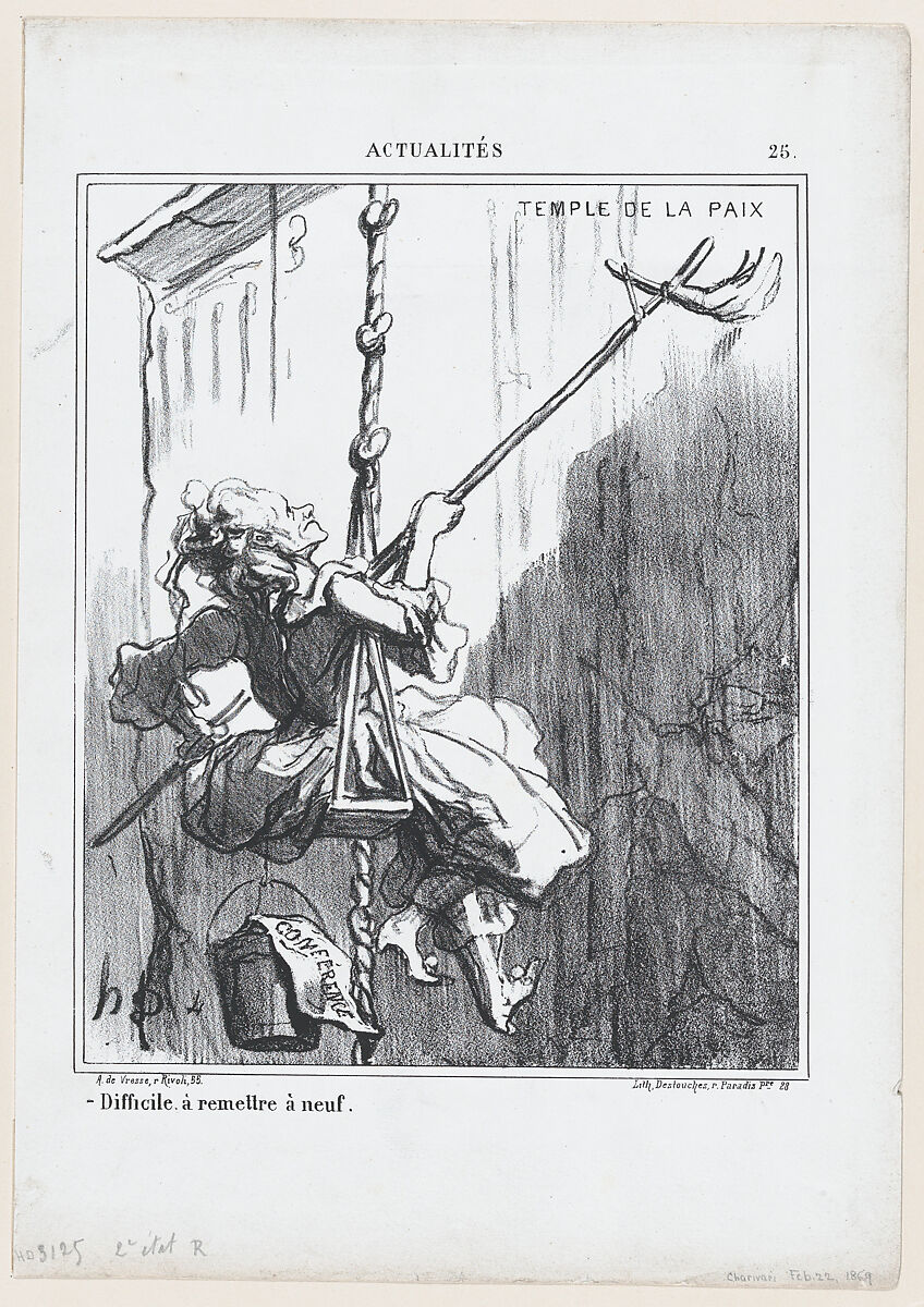Difficult to restore it to be like new, from 'News of the day,' published in Le Charivari, February 22, 1869, Honoré Daumier (French, Marseilles 1808–1879 Valmondois), Lithograph on wove paper; second state of two (Delteil) 