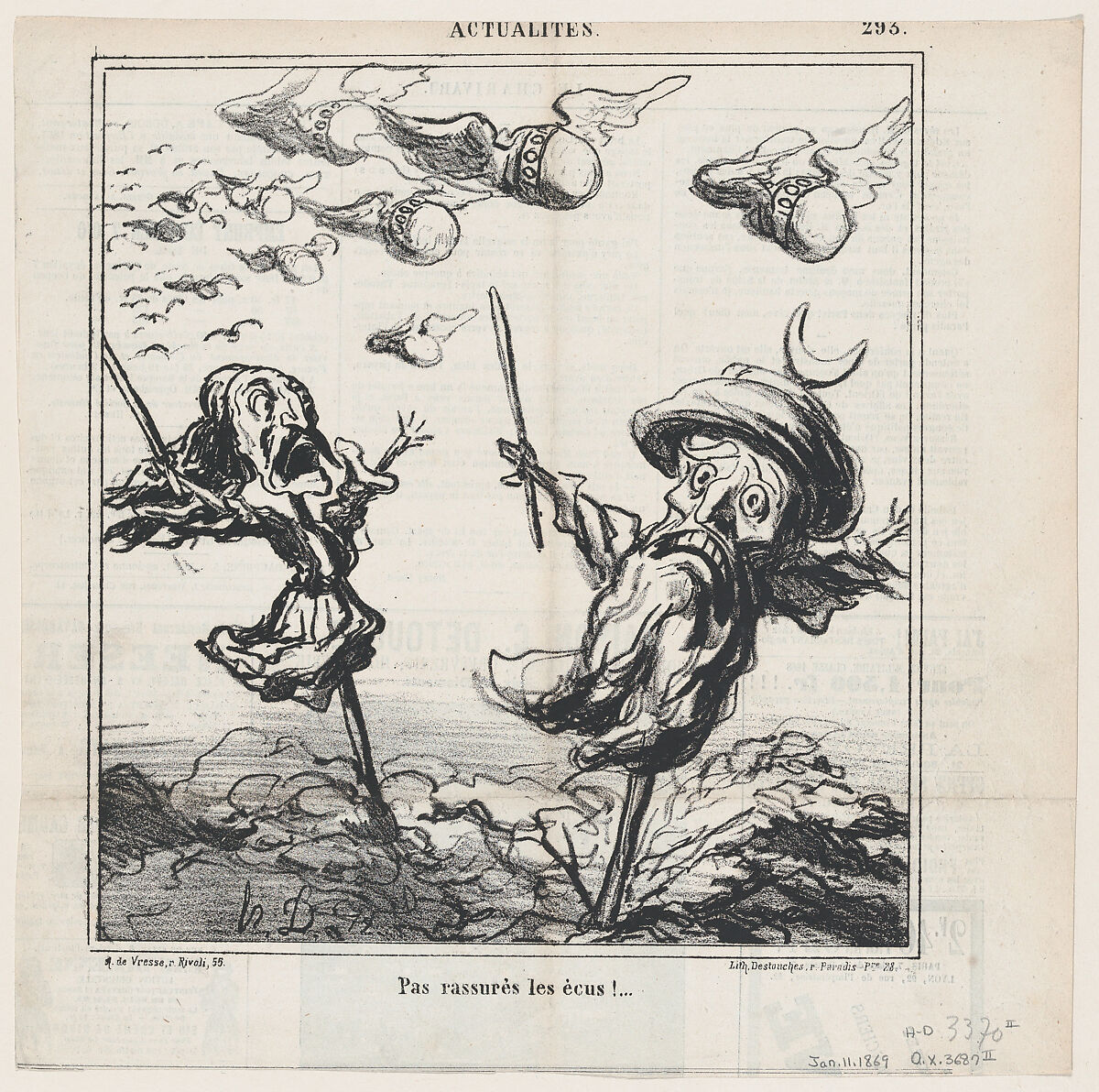 Not reassuring for the crowns!, from 'News of the day,' published in Le Charivari, January 11, 1869, Honoré Daumier (French, Marseilles 1808–1879 Valmondois), Lithograph on newsprint; second state of two (Delteil) 