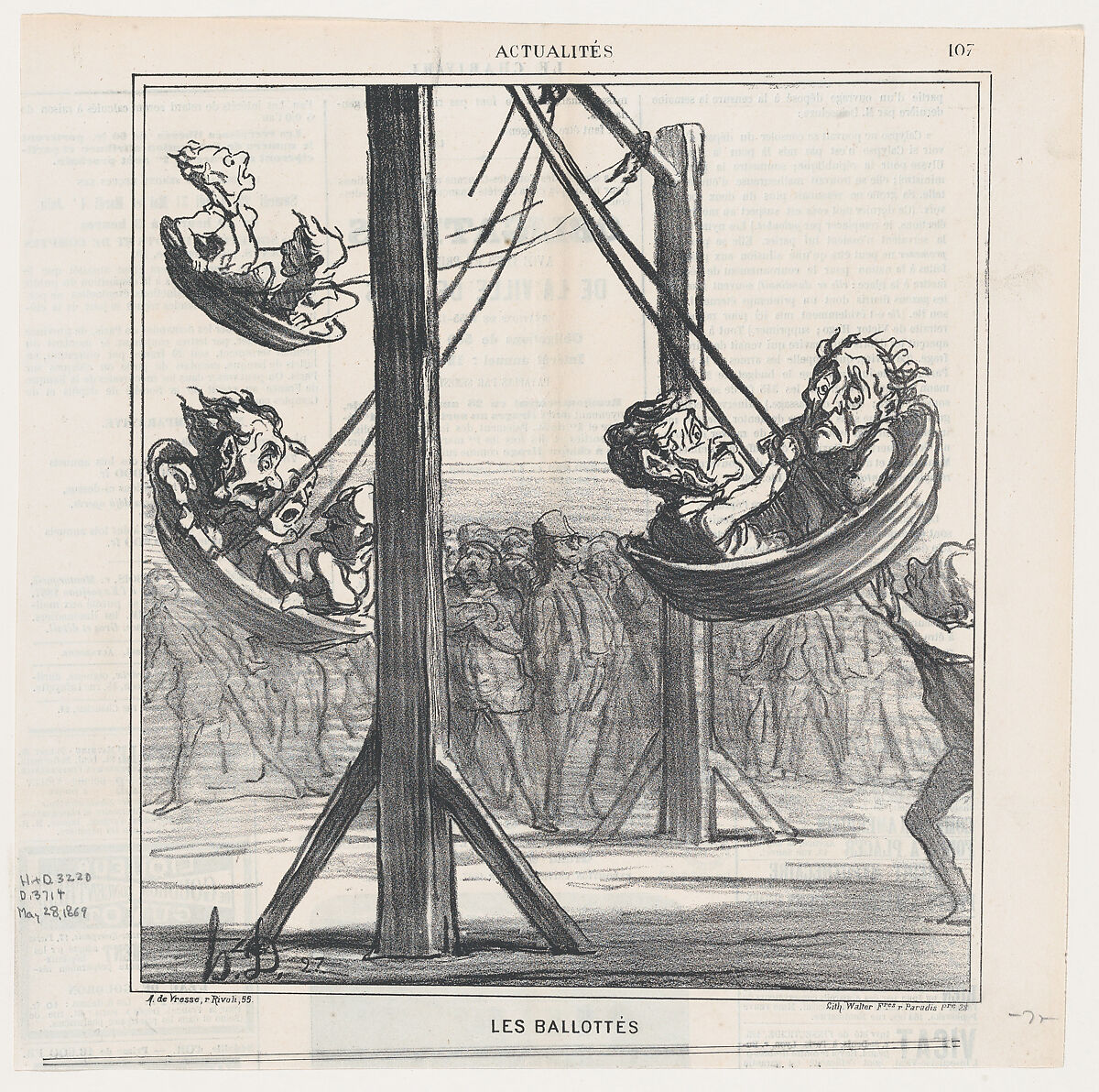 Run-off elections, from 'News of the day,' published in Le Charivari, May 28, 1869, Honoré Daumier (French, Marseilles 1808–1879 Valmondois), Lithograph on newsprint; second state of two (Delteil) 