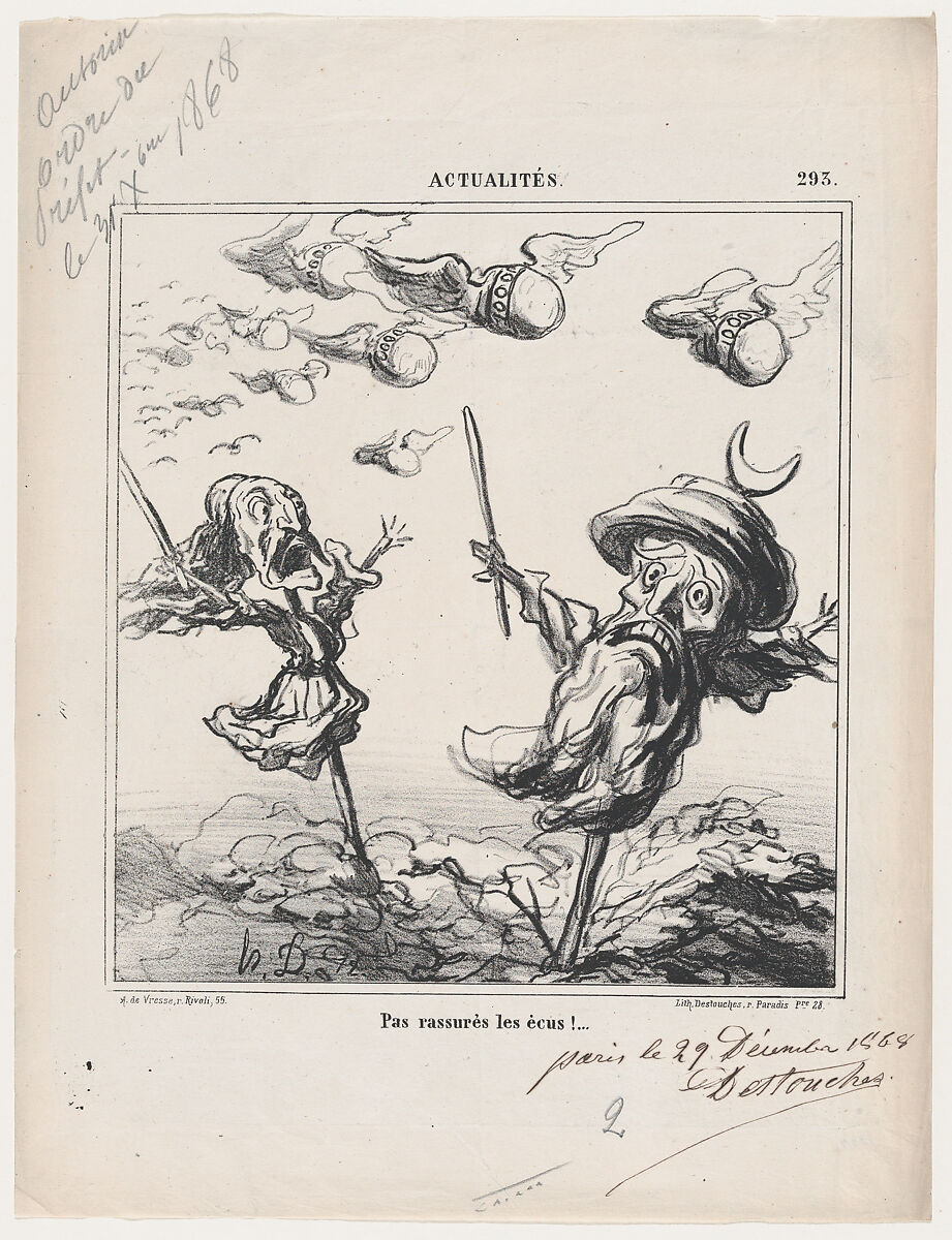 Not reassuring for the crowns!, from 'News of the day,' published in Le Charivari, January 11, 1869, Honoré Daumier (French, Marseilles 1808–1879 Valmondois), Lithograph, pen and brown ink, and graphite on newsprint; second state of two, proof (Delteil) 