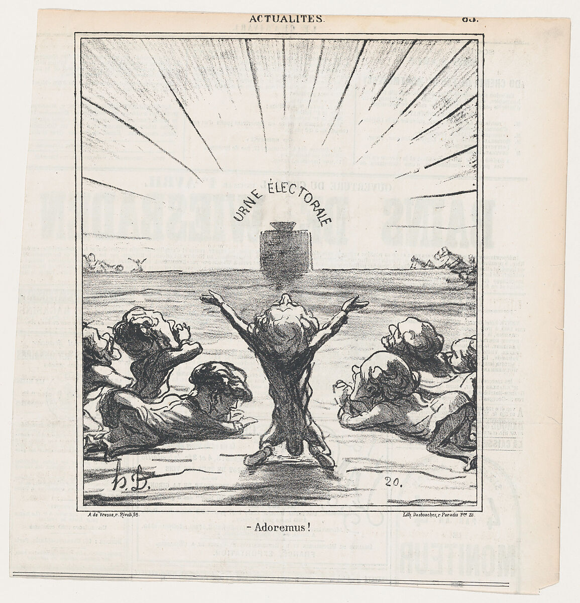 We worship you, beloved voter, from 'News of the day,' published in "Le Charivari", Honoré Daumier (French, Marseilles 1808–1879 Valmondois), Lithograph on newsprint; fourth state of four (Delteil) 