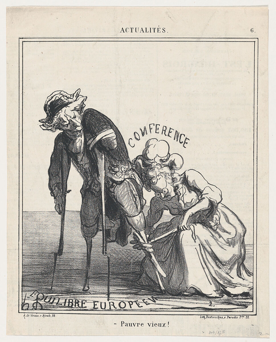 Poor old chap!, from 'News of the day,' published in "Le Charivari", Honoré Daumier (French, Marseilles 1808–1879 Valmondois), Lithograph on newsprint; third state of three (Delteil) 