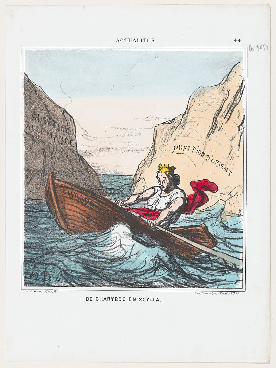 From Scylla to Charybdis, from "News of the day", Honoré Daumier (French, Marseilles 1808–1879 Valmondois), Color lithograph on wove paper; third state of three (Delteil) 