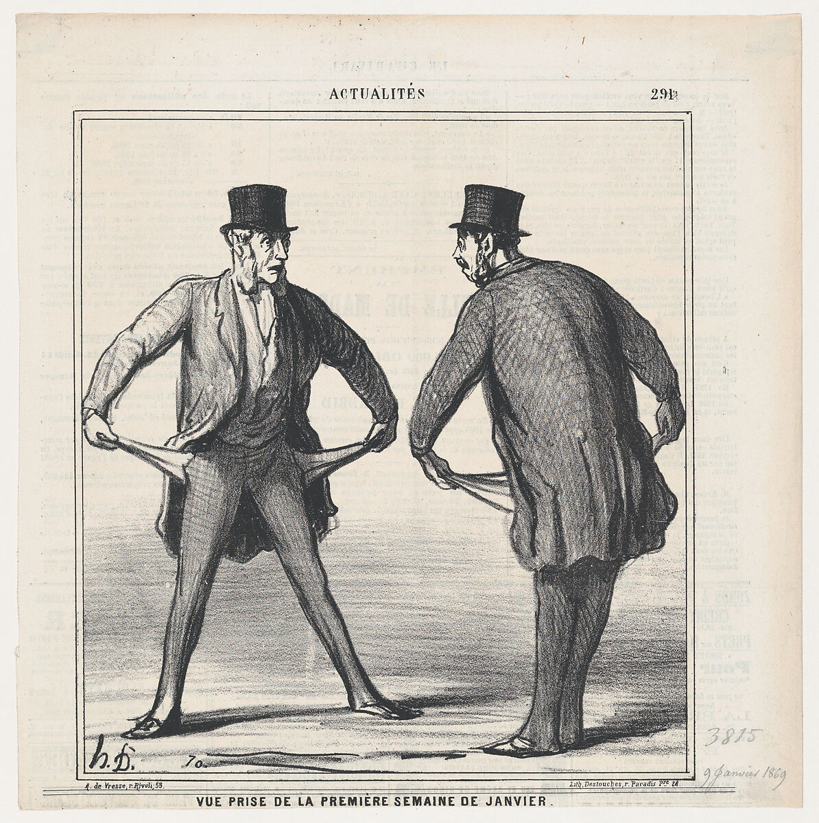 View from the first week in January, from "News of the day", Honoré Daumier (French, Marseilles 1808–1879 Valmondois), Lithograph on newsprint; second state of two (Delteil) 