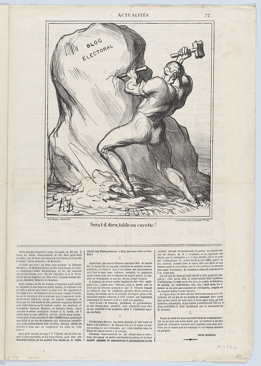 Will he be God, a table, or a basin?, from "News of the day", Honoré Daumier (French, Marseilles 1808–1879 Valmondois), Lithograph on newsprint; third state of three (Delteil)