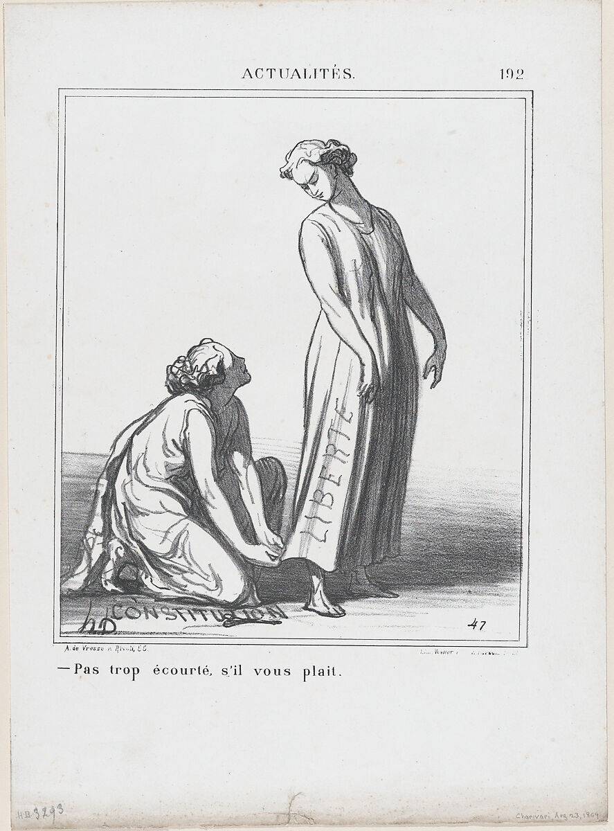 Not too short please, from 'News of the day,' published in "Le Charivari", Honoré Daumier (French, Marseilles 1808–1879 Valmondois), Lithograph on wove paper; second state of two (Delteil) 