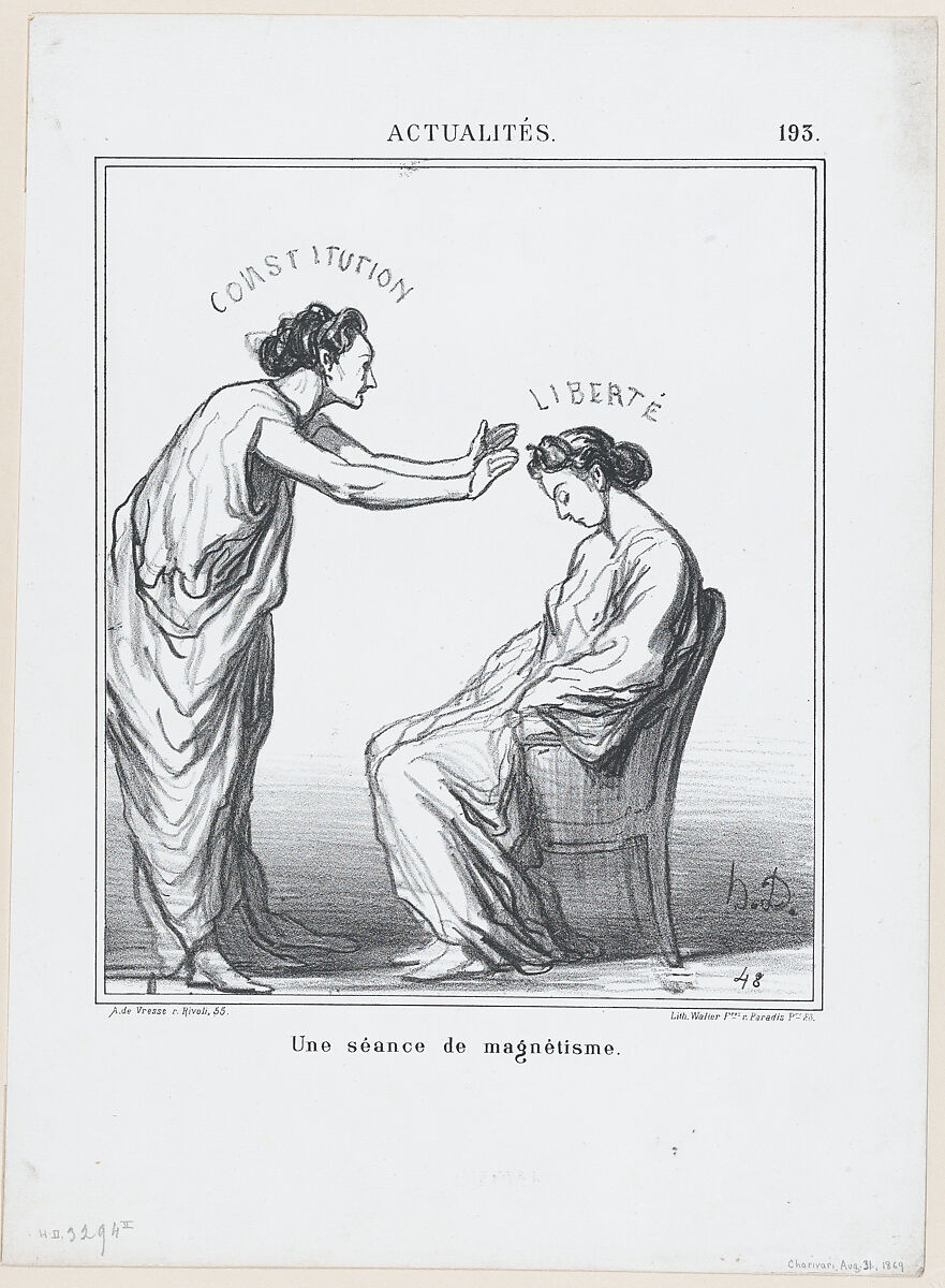 A session of hypnotism, from 'News of the day,' published in "Le Charivari", Honoré Daumier (French, Marseilles 1808–1879 Valmondois), Lithograph on wove paper; second state of two (Delteil) 