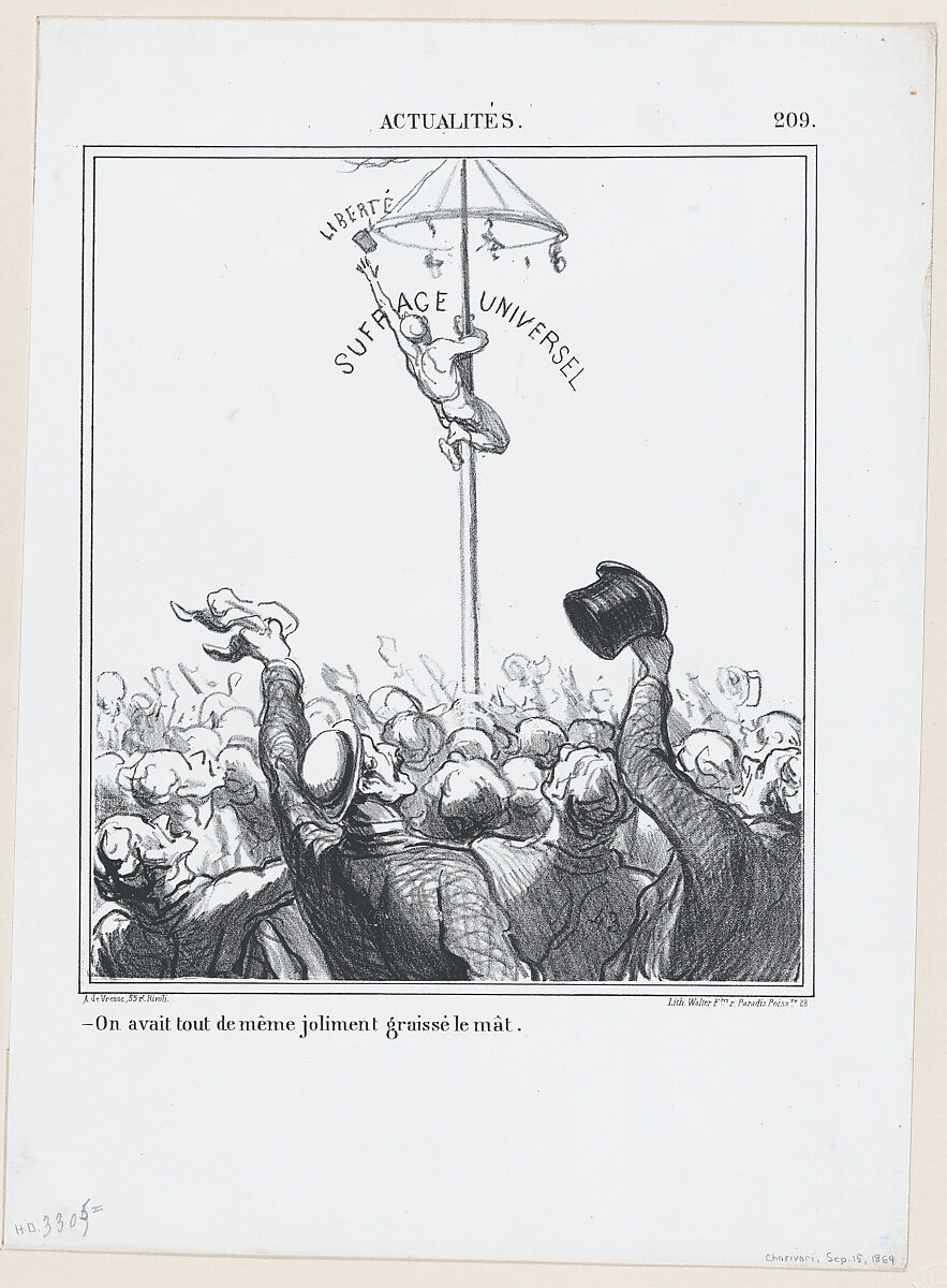 And yet, the pole has been greased well, from 'News of the day,' published in "Le Charivari", Honoré Daumier (French, Marseilles 1808–1879 Valmondois), Lithograph on wove paper; second state of two (Delteil) 