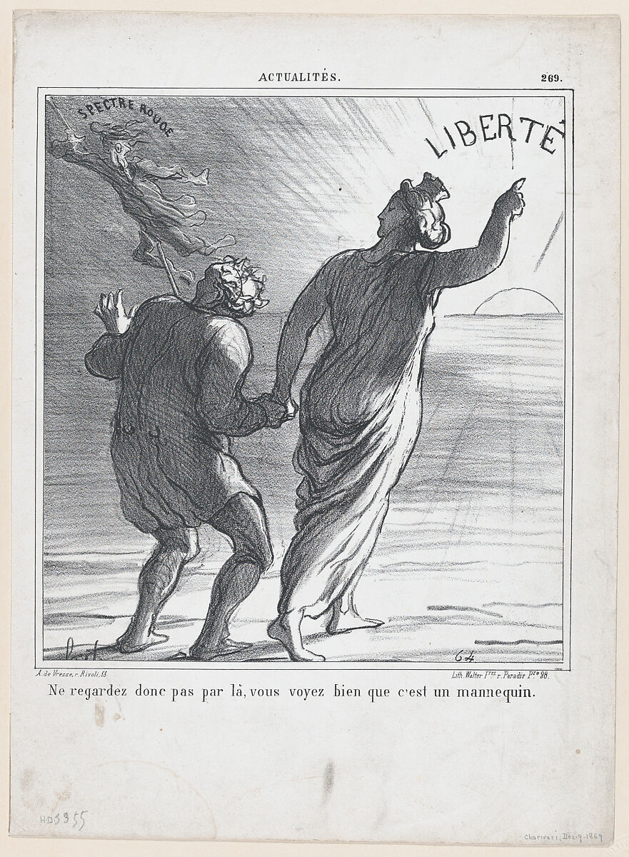 Don't look in that direction, don't you see that it's just a scare-crow, from 'News of the day,' published in "Le Charivari", Honoré Daumier (French, Marseilles 1808–1879 Valmondois), Lithograph on wove paper; second state of two (Delteil) 