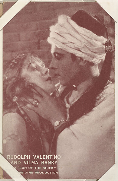 Rudolph Valentino and Vilma Bánky in "Son of the Shiek" from Scenes from Movies Exhibit Cards series (W404), Commercial color photolithograph 