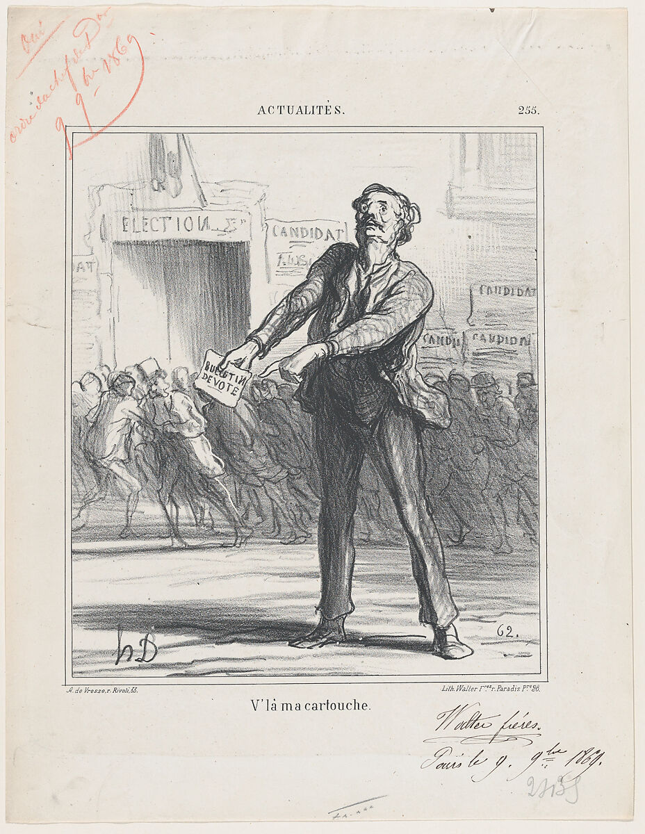 This is my "bullet," from 'News of the day,' published in Le Charivari, November 20, 1869, Honoré Daumier (French, Marseilles 1808–1879 Valmondois), Lithograph on newsprint; second state of two, proof (Delteil) 