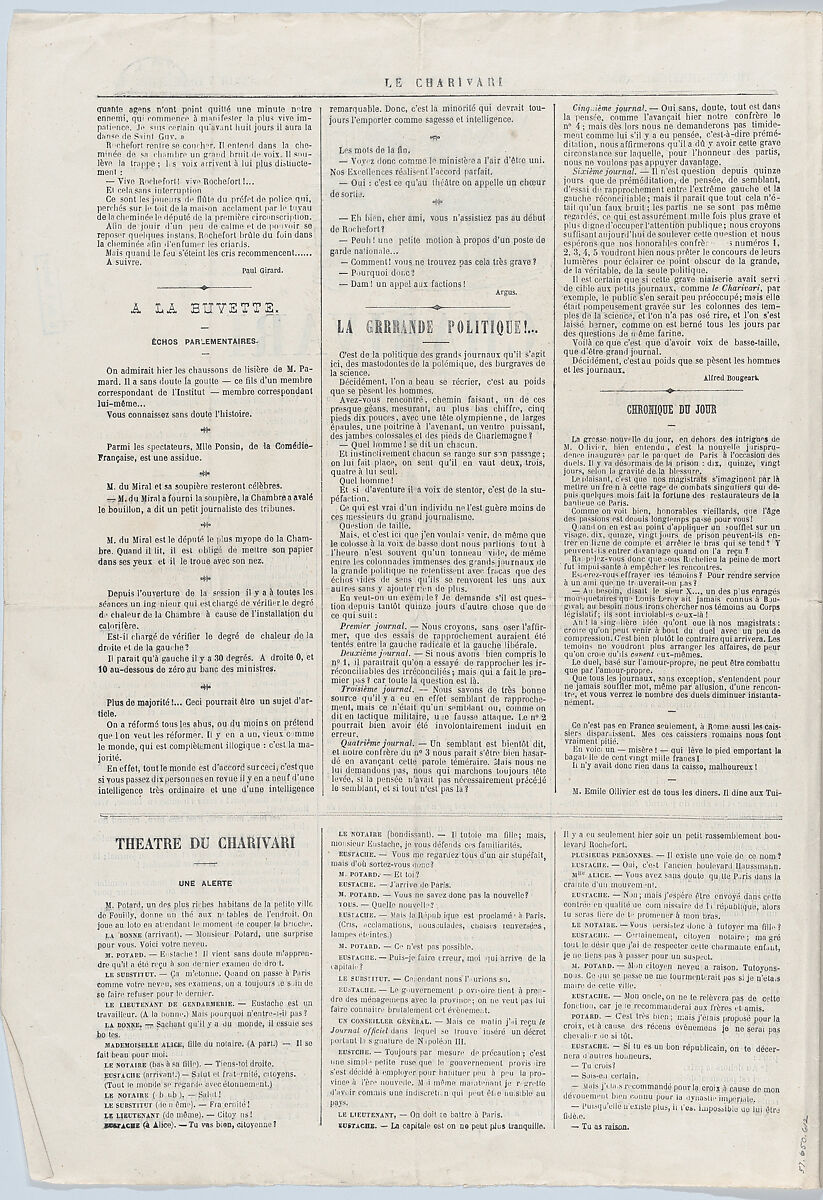 A deputy's nightmare: – Oh my friend, what has happened? – I dreamed I was invalidated, from "News of the day", Honoré Daumier (French, Marseilles 1808–1879 Valmondois), Lithograph on newsprint; second state of two (Delteil)