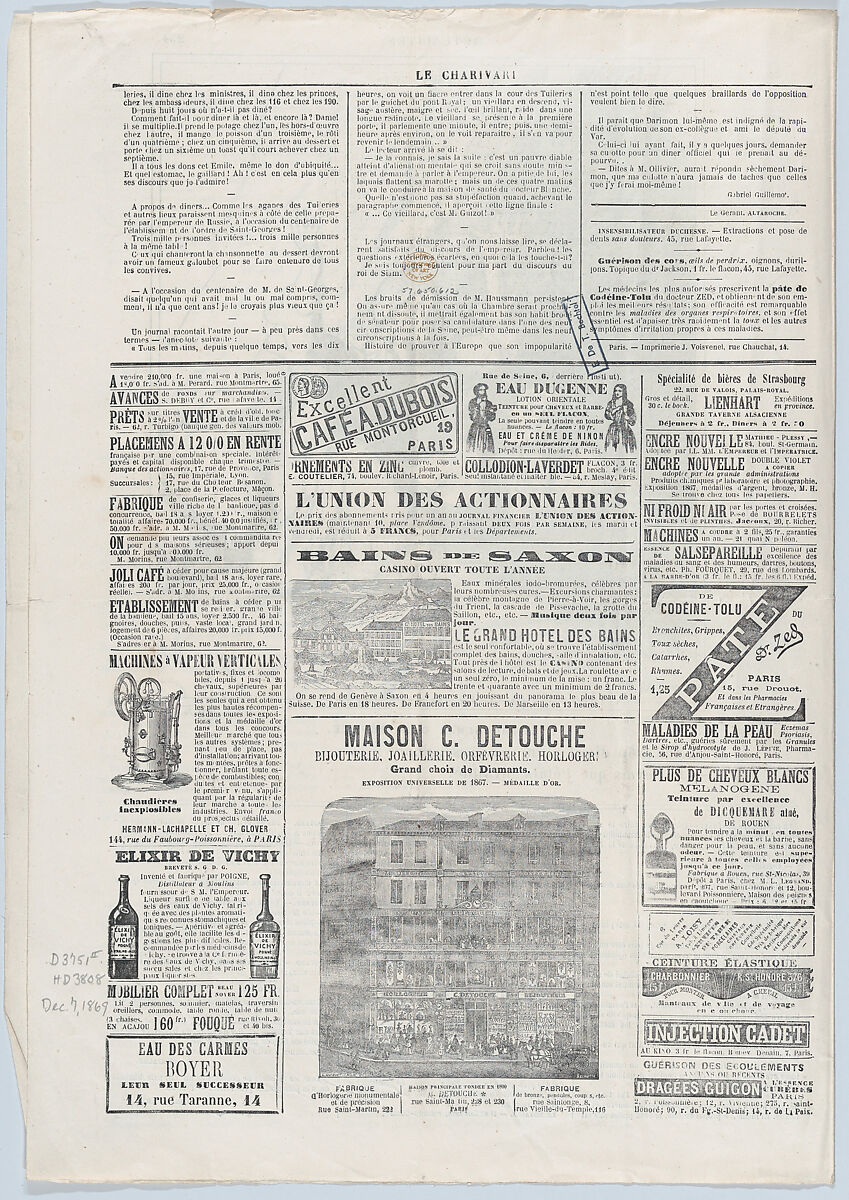 A deputy's nightmare: – Oh my friend, what has happened? – I dreamed I was invalidated, from "News of the day", Honoré Daumier (French, Marseilles 1808–1879 Valmondois), Lithograph on newsprint; second state of two (Delteil)