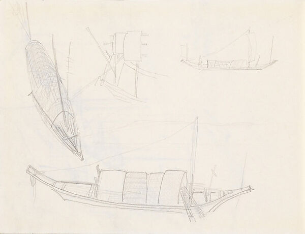 Boats, Xie Zhiliu (Chinese, 1910–1997), Sheet from a sketchbook; pencil on paper, China 