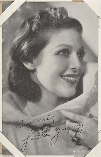 Loretta Young from Movie Stars Exhibit Cards series (W401), Commercial photolithograph 