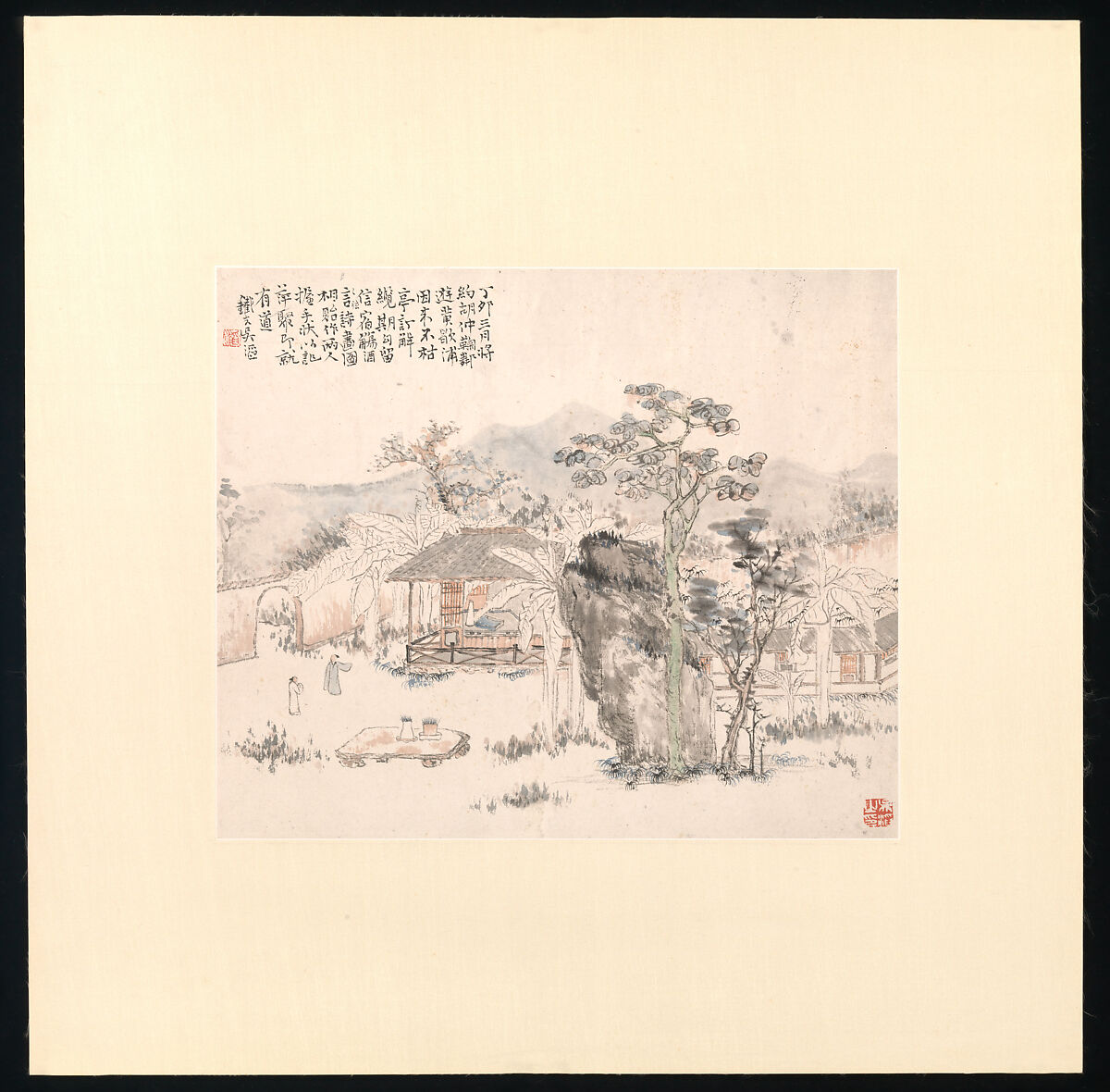 Garden scene, Wu Tao (Chinese, 1840–1895), Album leaf; ink and color on paper, China
