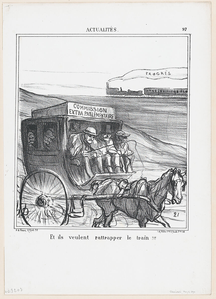 They think they might be able to overtake the train!!!, from 'News of the day,' published in "Le Charivari", Honoré Daumier (French, Marseilles 1808–1879 Valmondois), Lithograph on wove paper; second state of two (Delteil) 