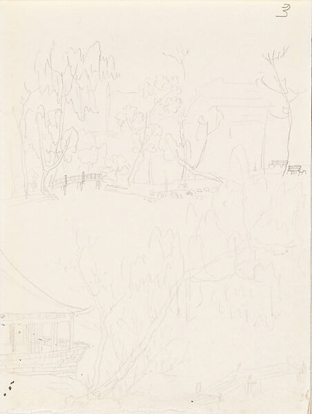 West Lake, Hangzhou: Little Isle of the Immortals, Xie Zhiliu (Chinese, 1910–1997), Sheet from a sketchbook; pencil on paper, China 