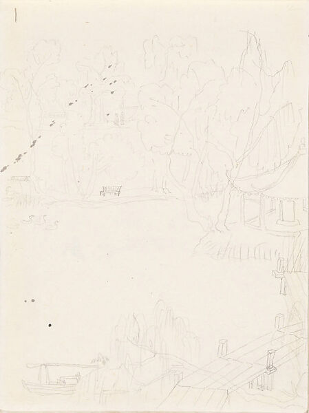 West Lake, Hangzhou: Little Isle of the Immortals, Xie Zhiliu (Chinese, 1910–1997), Sheet from a sketchbook; pencil on paper, China 