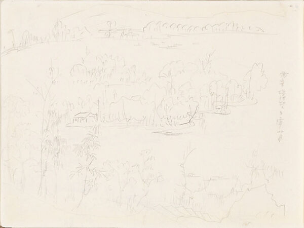 West Lake, Hangzhou: View toward the Little Isle of the Immortals, Xie Zhiliu (Chinese, 1910–1997), Sheet from a sketchbook; pencil on paper, China 