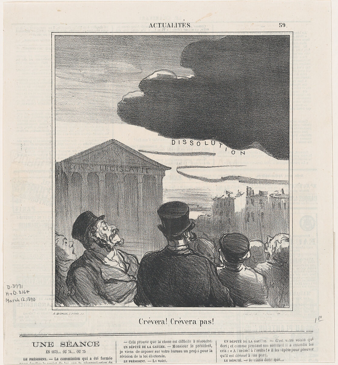 Will it burst or not?, from 'News of the day,' published in Le Charivari, March 12, 1870, Honoré Daumier (French, Marseilles 1808–1879 Valmondois), Lithograph on newsprint; second state of two (Delteil) 