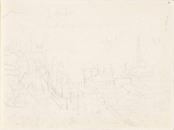 West Lake, Hangzhou: Jingci Temple, Xie Zhiliu (Chinese, 1910–1997), Sheet from a sketchbook; pencil on paper, China 